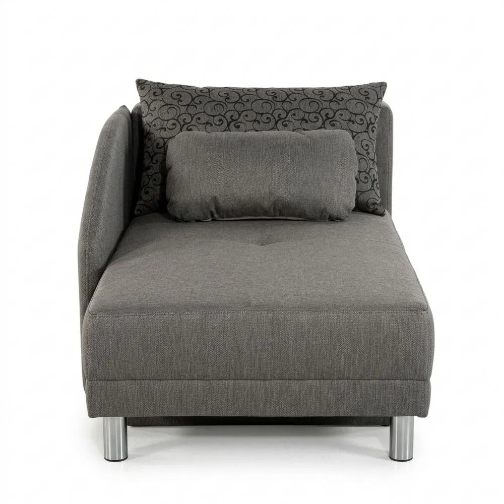 Elegante Recamiere mit Schlaffunktion und Stauraum, ausziehbar auf 200 x 84 cm, grauer Stoff