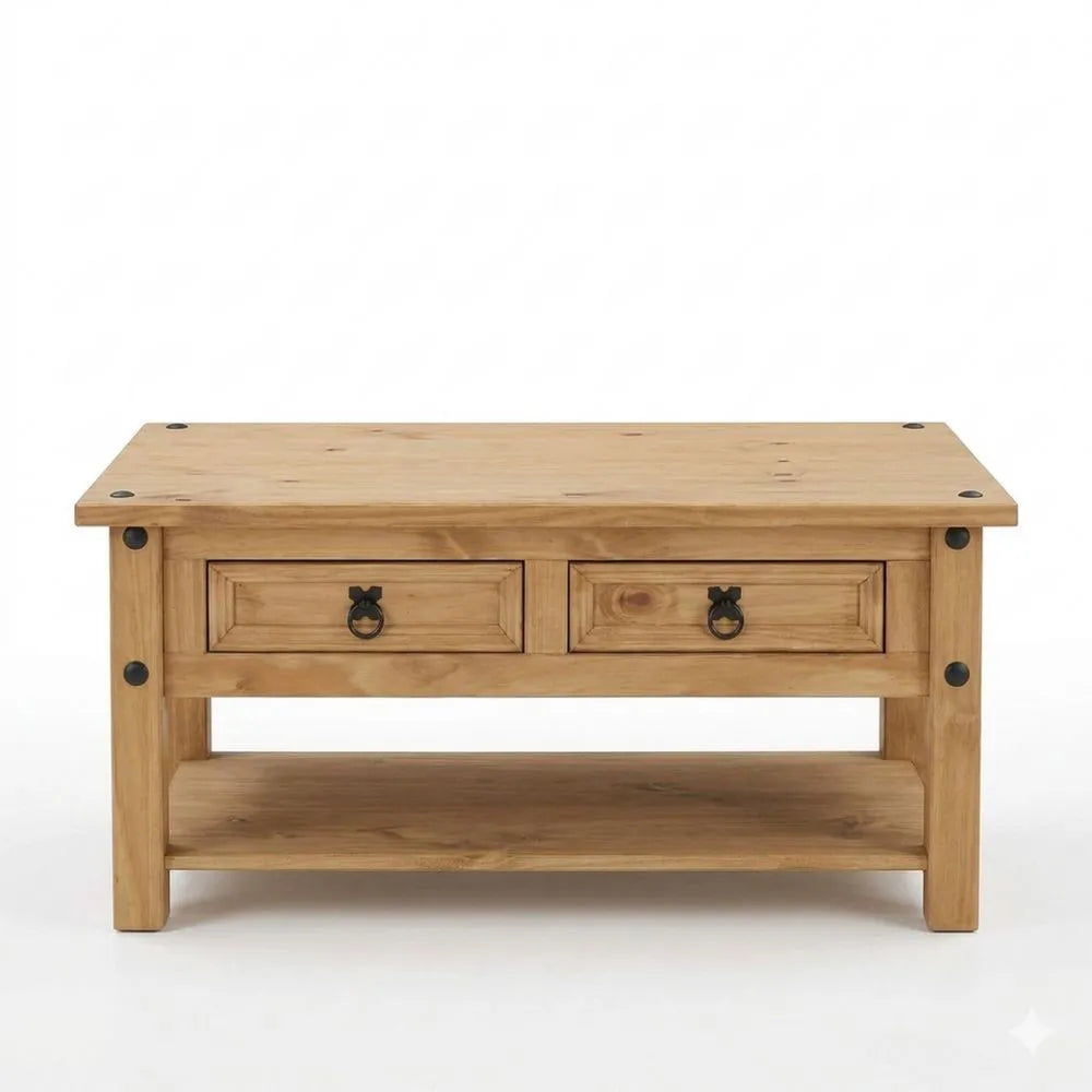 Couchtisch aus Kiefernholz mit Schubladen und Ablage