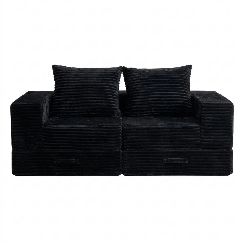 Zweisitzer Schlafsofa mit Kissen, ausziehbar, modern, schwarz, für Wohnzimmer