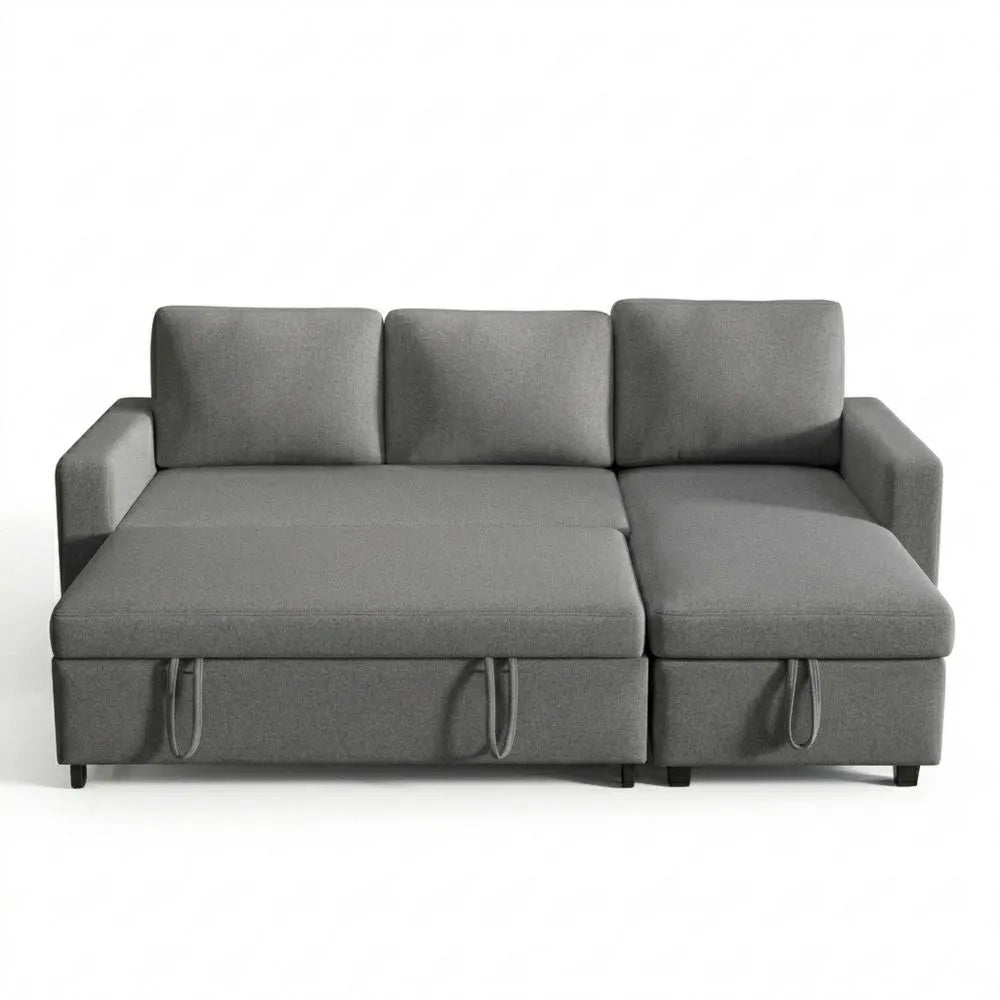 L-förmiges Schlafsofa mit Stauraum und wechselbarer Chaiselongue, dunkelgrau