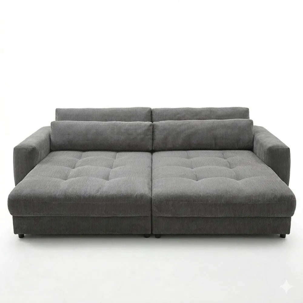Großes Ecksofa mit Liegefläche Dunkelgrau 292x194 cm, modernes Design inklusive Kissen