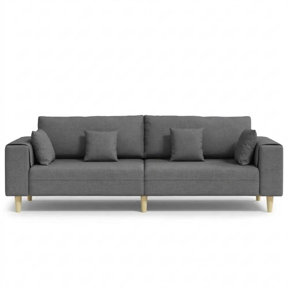 Dreiersofa mit Kissen, Stoffpolsterung, Armlehnen, für Wohn- oder Schlafzimmer, dunkelgrau