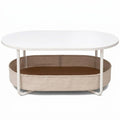 Ovaler Couchtisch mit Stauraum und Stoffkorb, MDF & Eisen, 55x100x45 cm, weiß-beige