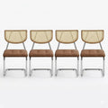 Zwei Schwingstühle mit Polster und Rattan-Rückenlehne, Retro-Braun
